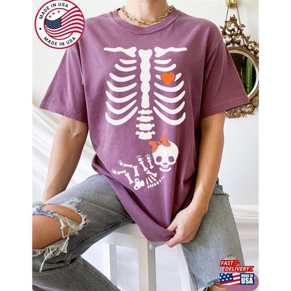 Skeleton Halloween Maternity Shirt New Baby Girl Pregnancy Announcemen